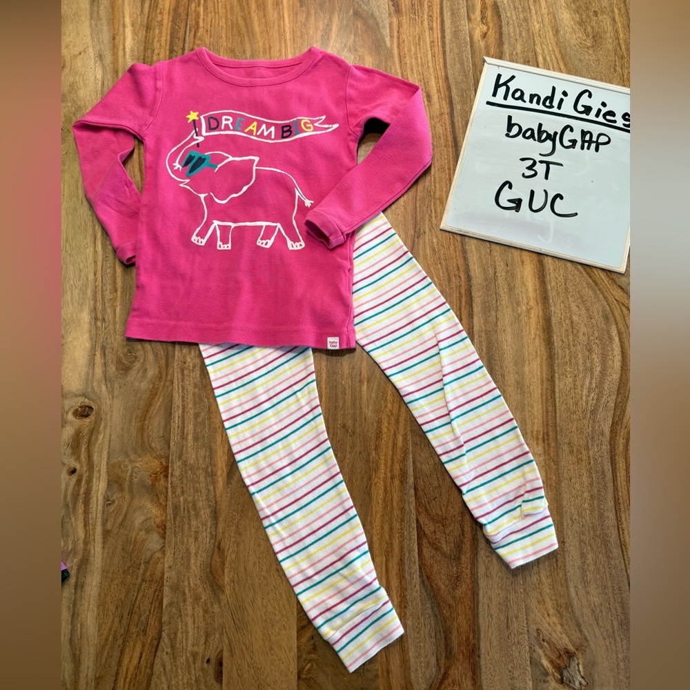 Baby GAP Pink Elephant Top and Striped Leggings Set